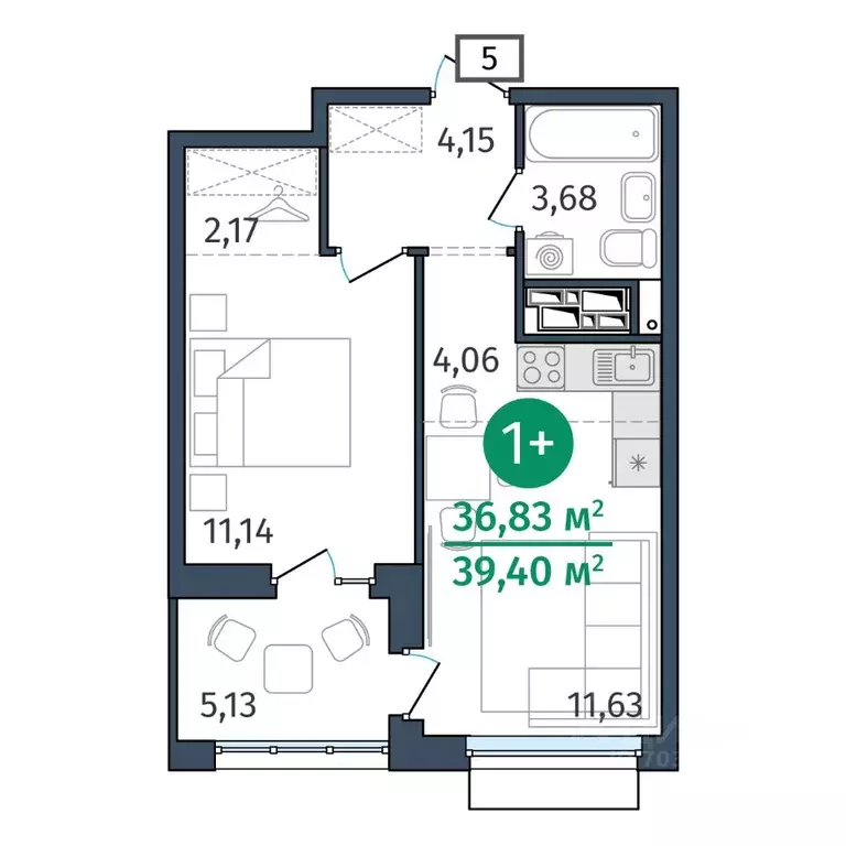 1-к кв. Тюменская область, Тюмень ул. Тимофея Кармацкого, 17 (36.83 м) - Фото 0