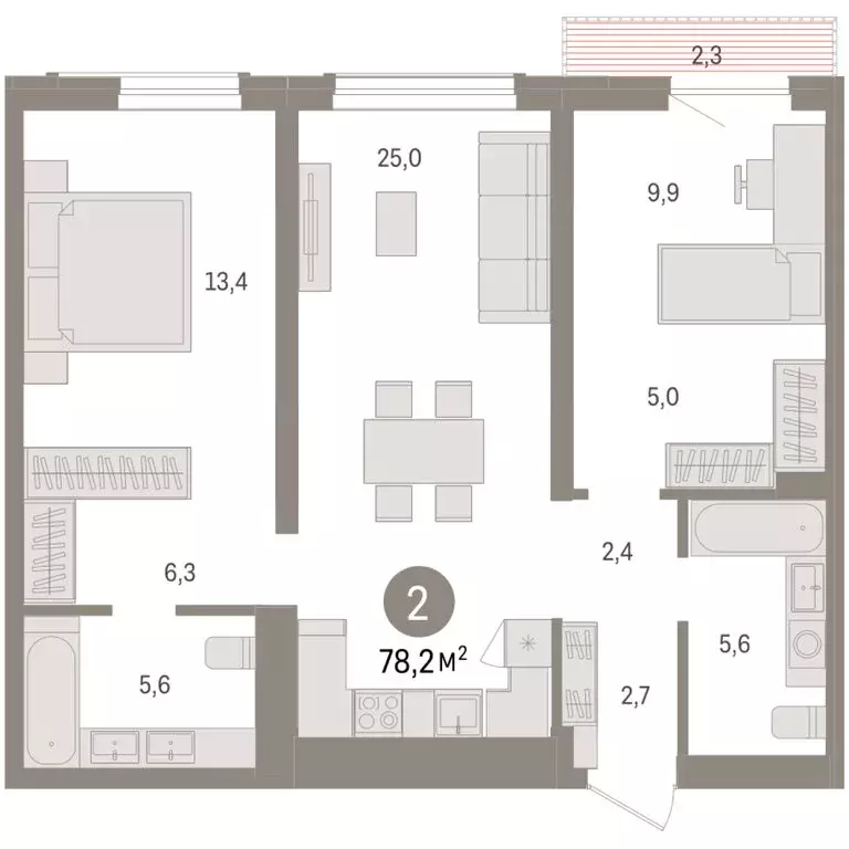2-комнатная квартира: Новосибирск, улица Аэропорт (78.16 м) - Фото 1