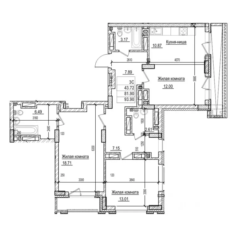 3-к кв. Новосибирская область, Новосибирск Фабричная ул., 65/4 (81.9 ... - Фото 1