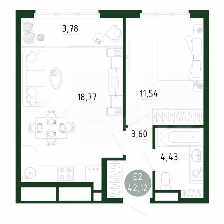 1-к. квартира, 42,1 м, 25/25 эт. - Фото 0