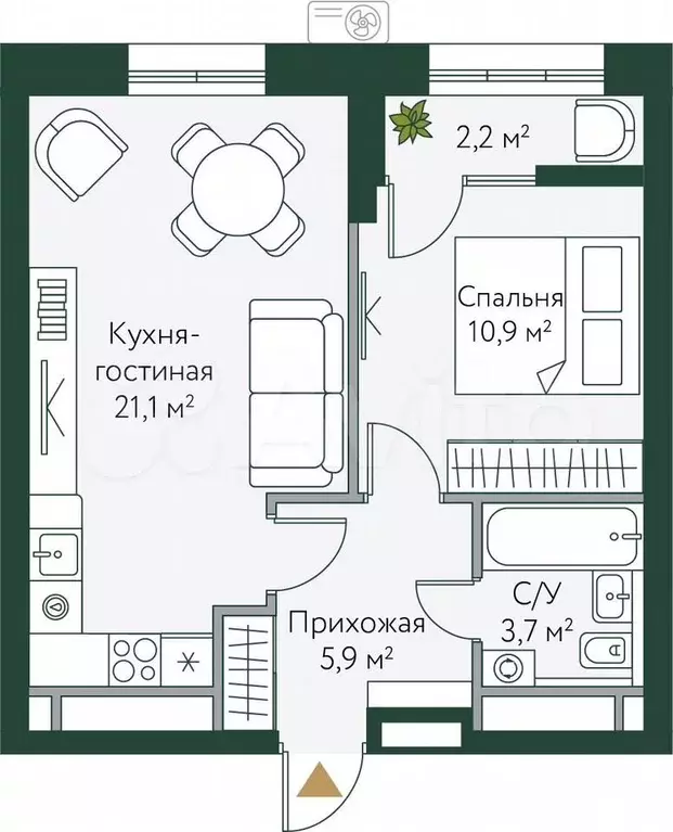 1-к. квартира, 43,8 м, 16/24 эт. - Фото 0