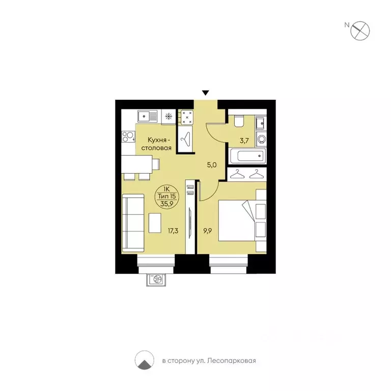 1-к кв. Коми, Сыктывкар Давпон мест., Бьярма жилой комплекс (35.9 м) - Фото 1