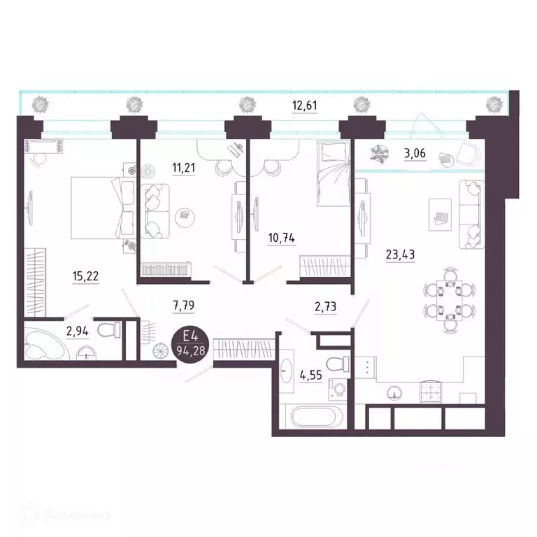 3-к кв. Рязанская область, Рязань Московское ш. (94.28 м) - Фото 0