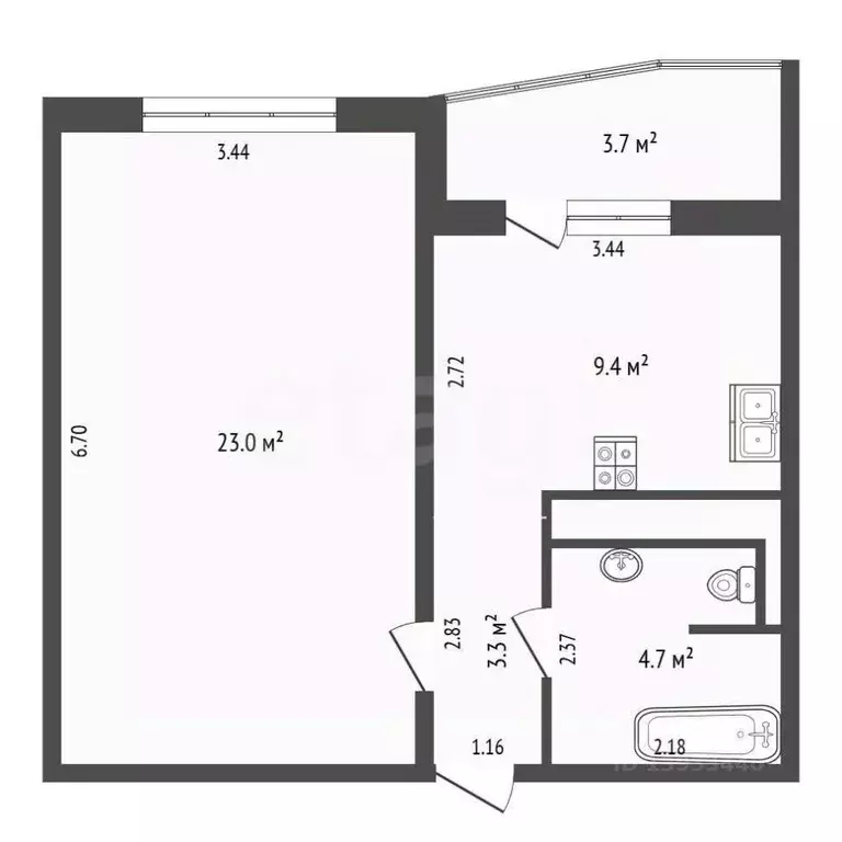 1-к кв. Тюменская область, Тюмень ул. Павла Шарова, 1к1 (37.1 м) - Фото 2