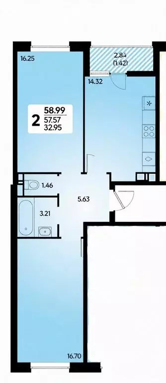 2-комнатная квартира: Краснодар, улица Наставников, 14 (55.7 м) - Фото 1