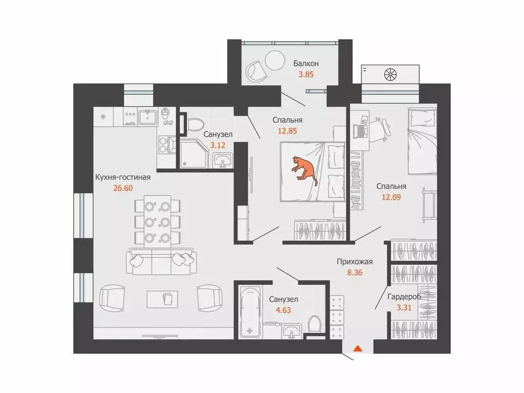 2-комнатная квартира: Волгоград, ЖК Центропарк (72 м) - Фото 1