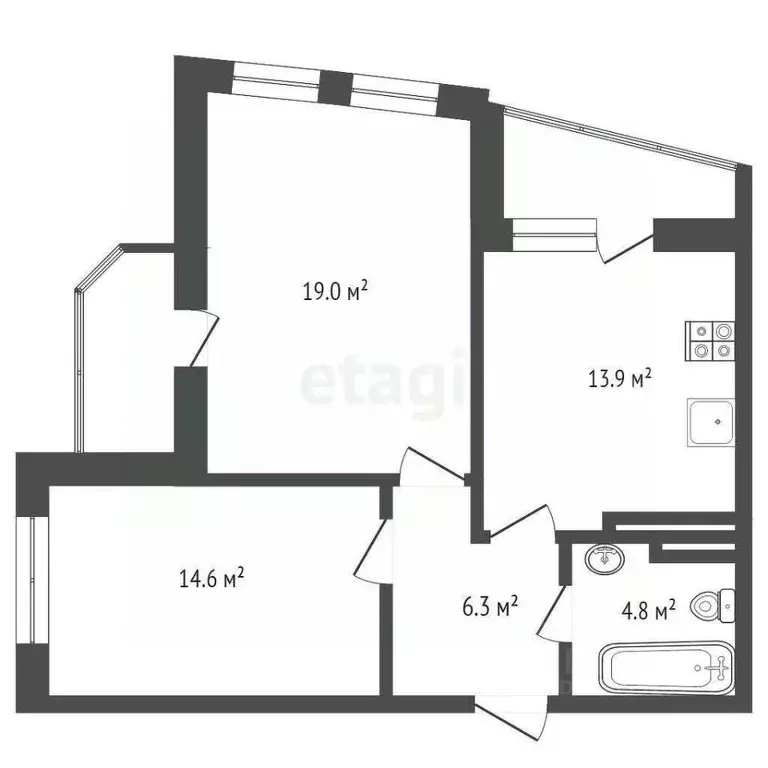 2-к кв. Ростовская область, Ростов-на-Дону Береговая ул., 117Бс8 (59.0 ... - Фото 1