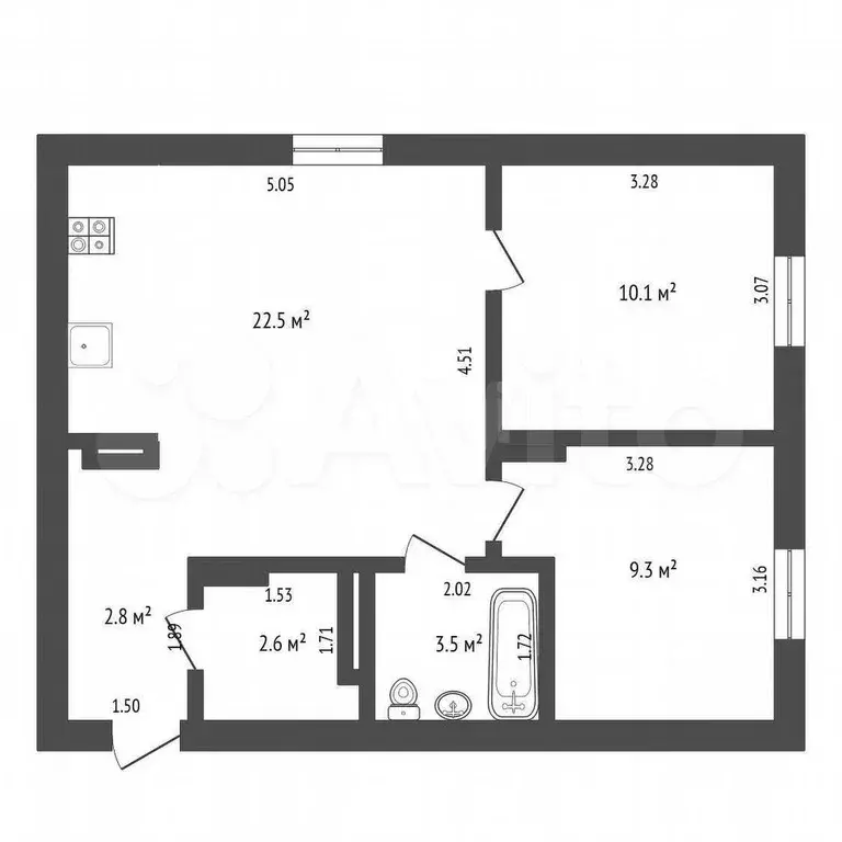 2-к. квартира, 50,4 м, 3/4 эт. - Фото 1
