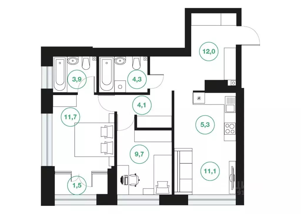 3-к кв. Башкортостан, Уфа ул. Подполковника Недошивина (63.6 м) - Фото 1