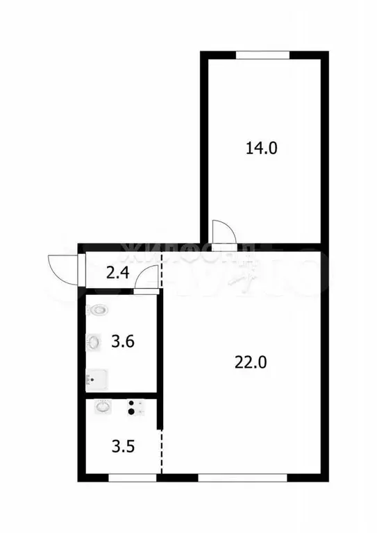 1-к. квартира, 45,3 м, 1/5 эт. - Фото 0