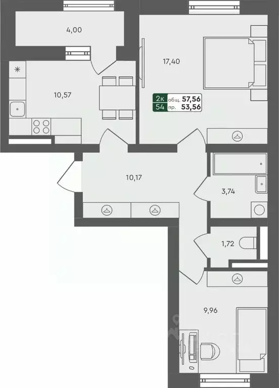 2-к кв. Ямало-Ненецкий АО, Ноябрьск ул. Новоселов, 7В (59.09 м) - Фото 1