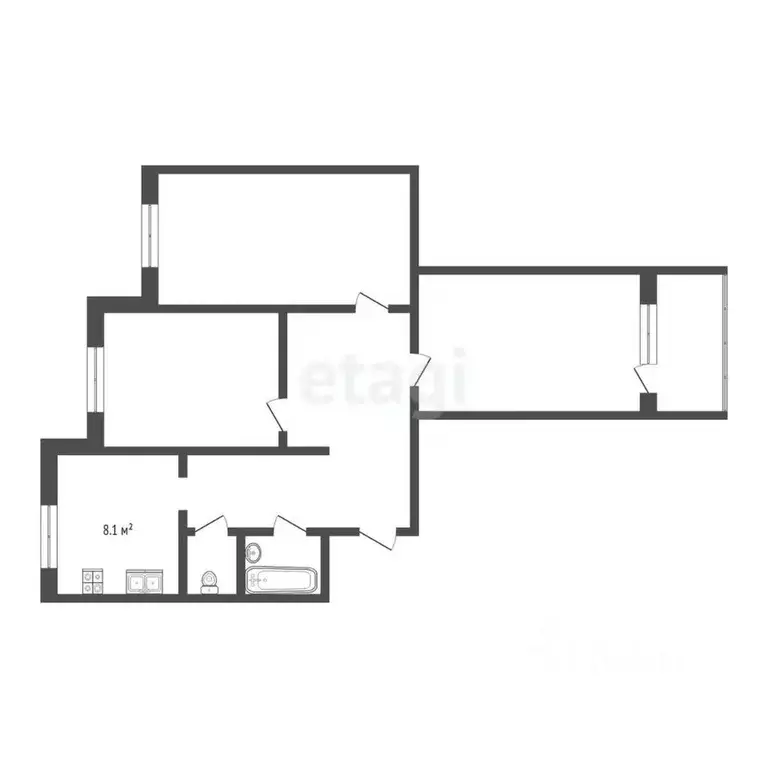 3-к кв. Ямало-Ненецкий АО, Новый Уренгой Дружба мкр, 2/6 (68.3 м) - Фото 2
