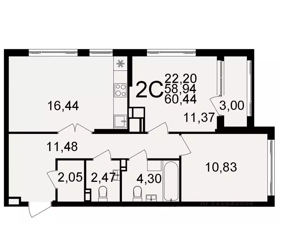 2-к кв. Тульская область, Тула  (58.94 м) - Фото 0