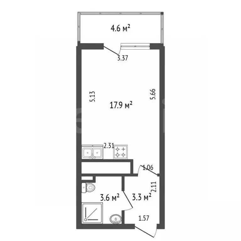 Студия Санкт-Петербург ул. Верхне-Каменская, 11к1 (24.8 м) - Фото 2