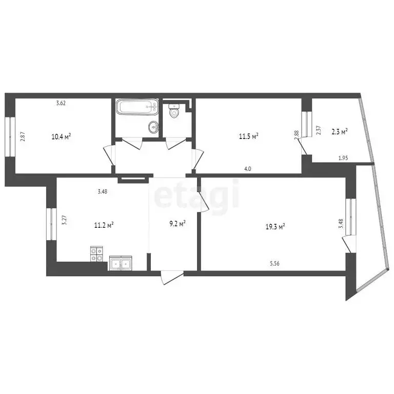 3-комнатная квартира: Омск, улица Дмитриева, 2/4 (68.4 м) - Фото 0