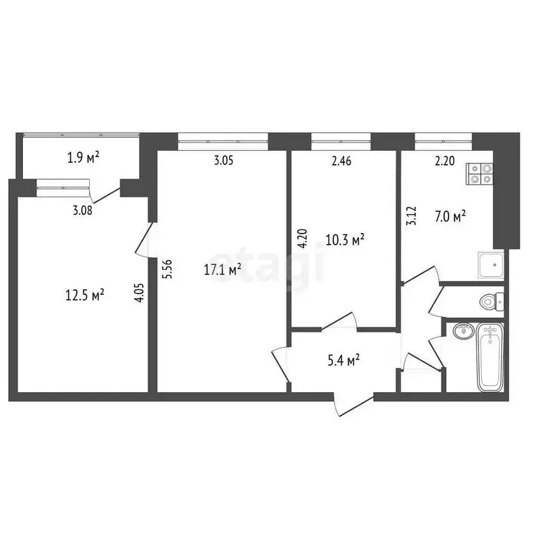 3-комнатная квартира: Омск, Волочаевская улица, 17 (55.9 м) - Фото 1