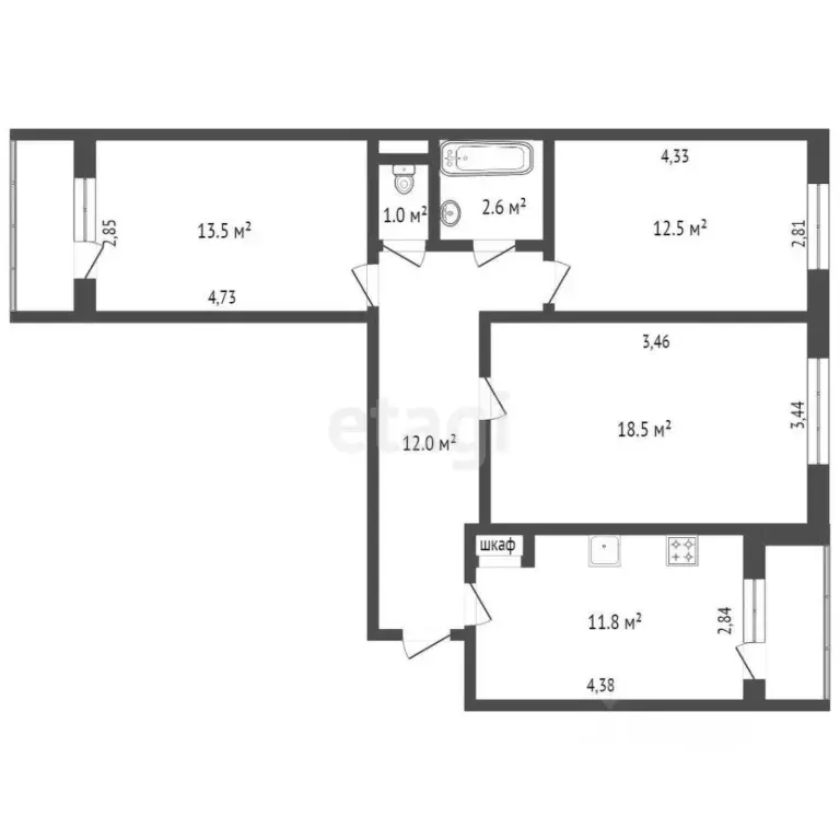 3-к кв. Коми, Усинск Комсомольская ул., 19 (75.5 м) - Фото 1