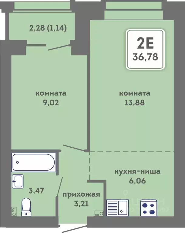 2-к кв. Пермский край, Пермь Кировоградская ул., 28 (37.92 м) - Фото 1