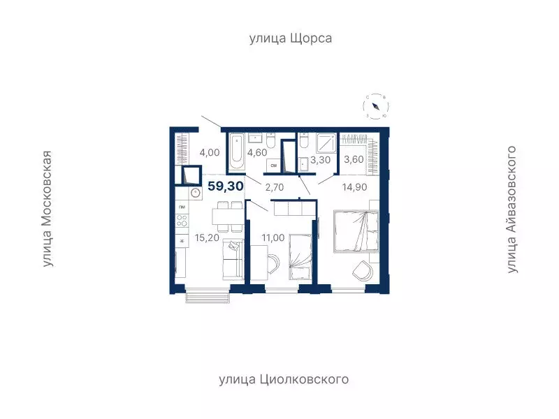 2-комнатная квартира: Екатеринбург, Московская улица, 249/2 (59.3 м) - Фото 0