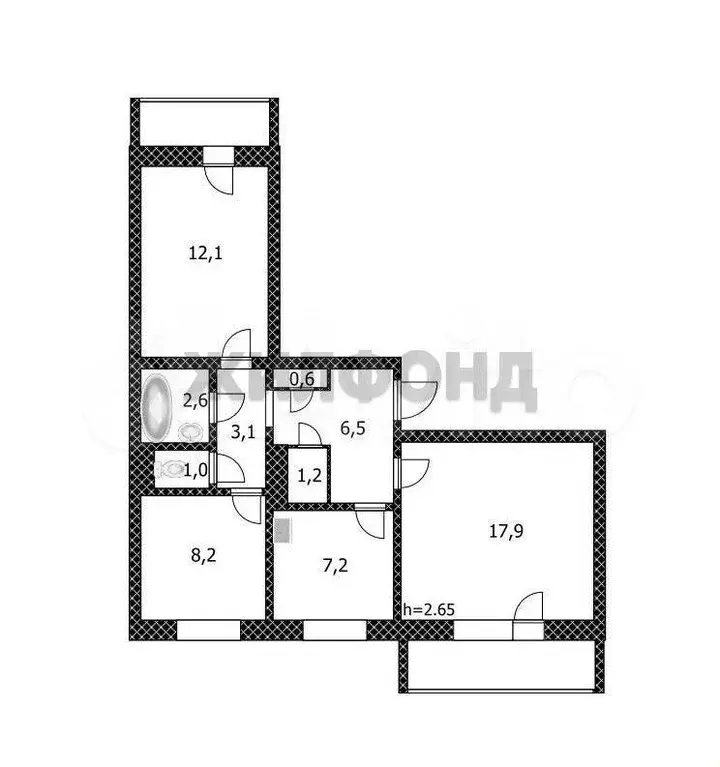 3-к. квартира, 60,4 м, 2/9 эт. - Фото 0