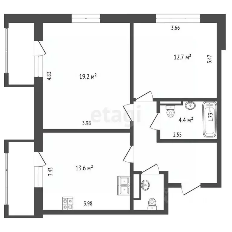 2-к кв. Тюменская область, Тюмень ул. Андрея Бушуева, 2 (59.6 м) - Фото 1