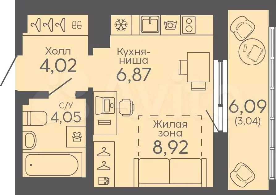 Квартира-студия, 26,9 м, 10/16 эт. - Фото 0