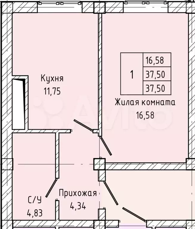 1-к. квартира, 37,5 м, 3/7 эт. - Фото 1