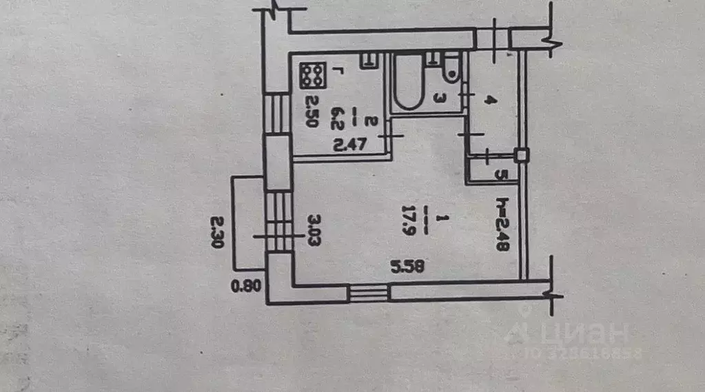 1-к кв. Вологодская область, Череповец Московский просп., 58 (30.8 м) - Фото 2