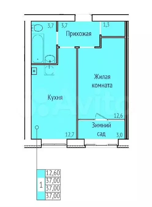 1-к. квартира, 37 м, 3/3 эт. - Фото 0