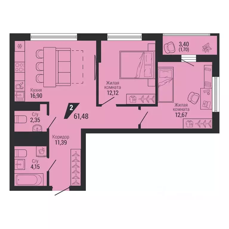 2-к кв. Свердловская область, Екатеринбург пер. Ученический, 4 (61.33 ... - Фото 1