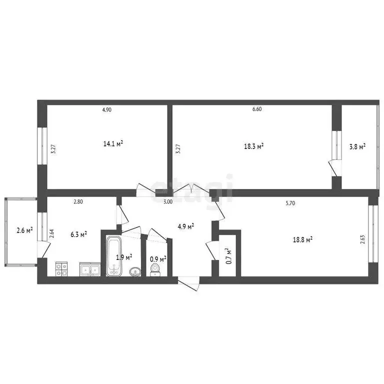 3-комнатная квартира: Баксан, проспект Ленина, 134 (59.9 м) - Фото 1