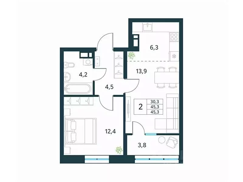 2-к кв. Забайкальский край, Чита Хороший мкр,  (45.1 м) - Фото 1