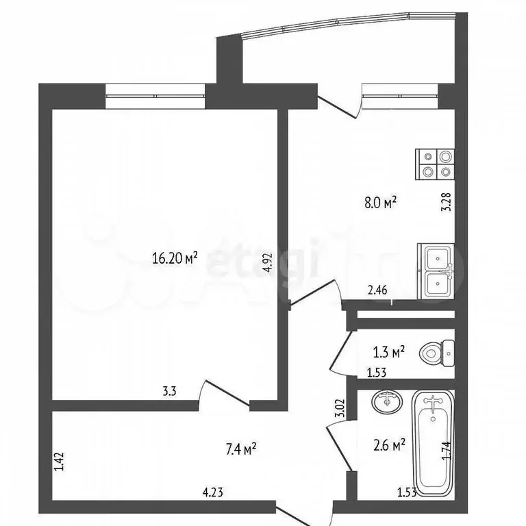 1-к. квартира, 35,5 м, 8/10 эт. - Фото 0