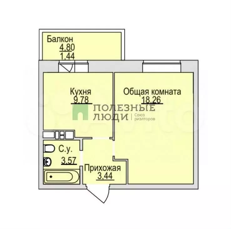 1-к. квартира, 33,6 м, 6/17 эт. - Фото 0