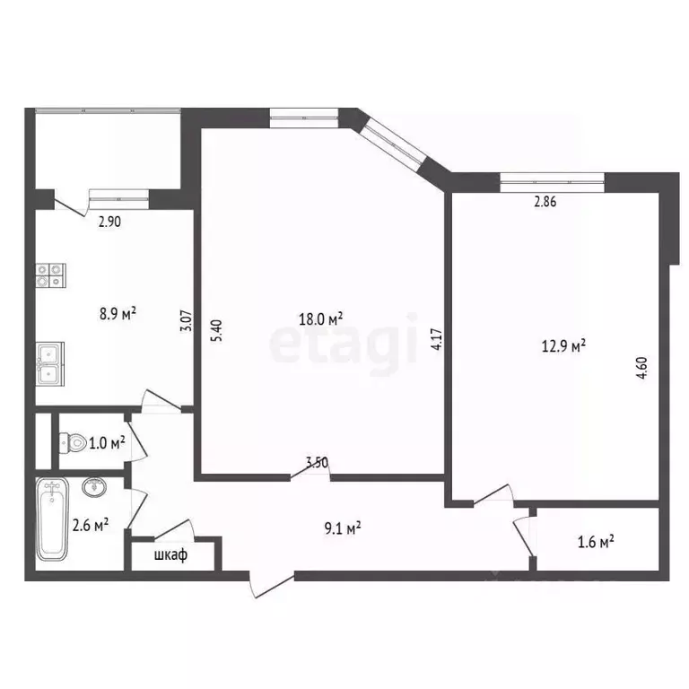 2-к кв. Ямало-Ненецкий АО, Новый Уренгой Юбилейный мкр, 2/6 (54.7 м) - Фото 1