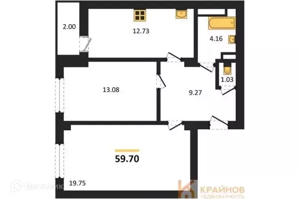 Продаётся 2-к квартира, 59.7 м - Фото 0