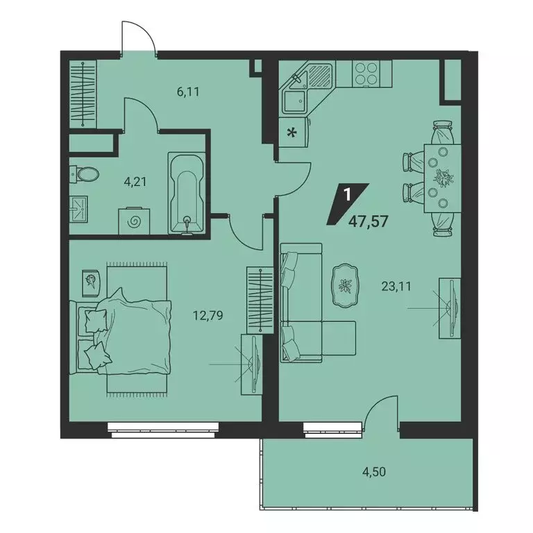 2-комнатная квартира: Екатеринбург, улица Громова, 26 (47.57 м) - Фото 1
