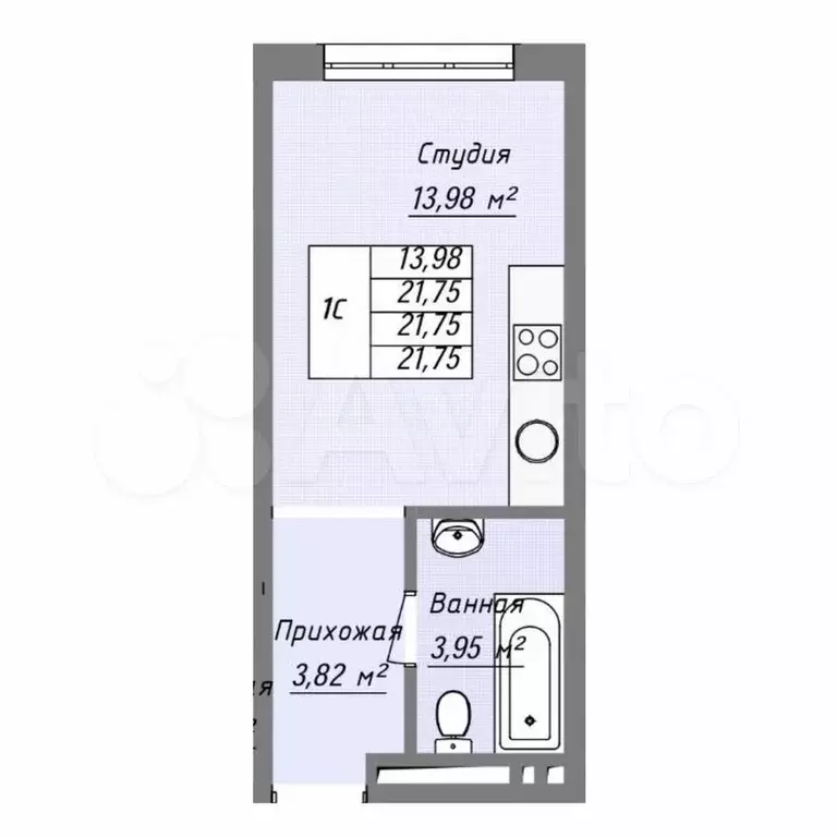 Квартира-студия, 21,8 м, 14/16 эт. - Фото 0