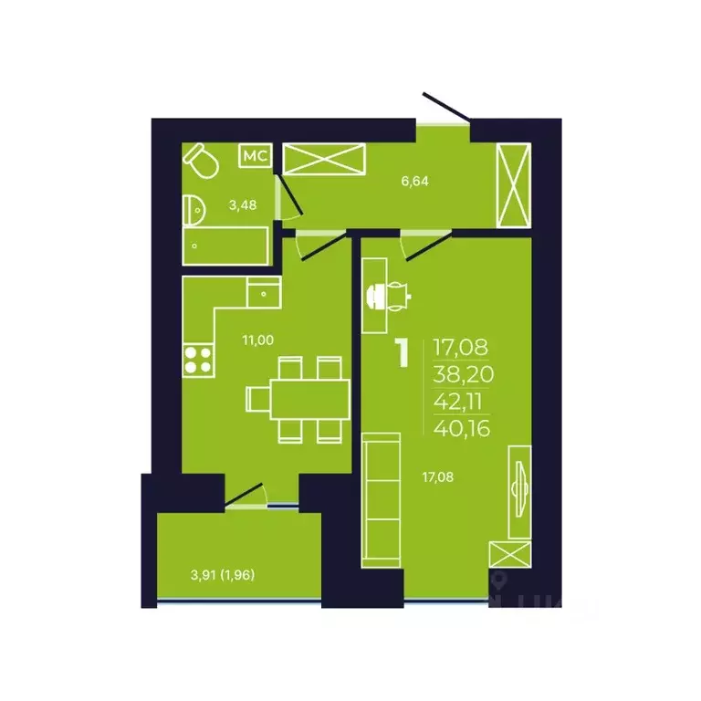 1-к кв. Башкортостан, Уфа ул. Михаила Зайцева, 8 (40.3 м) - Фото 1