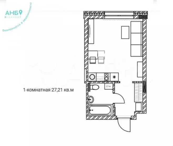 Квартира-студия, 27,2 м, 5/7 эт. - Фото 0