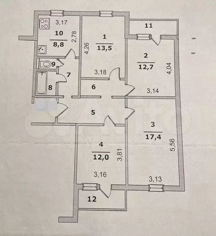 4-к. квартира, 83,8 м, 4/9 эт. - Фото 0