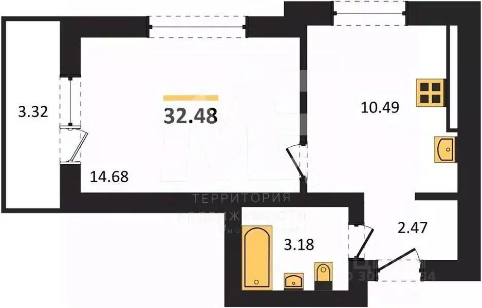 1-к кв. Калининградская область, Калининград ул. Согласия, 53Б (32.48 ... - Фото 0