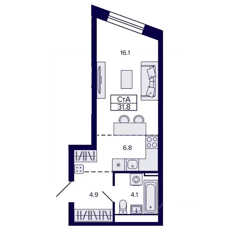 Студия Хабаровский край, Хабаровск ул. Карла Маркса, 96/1 (31.84 м) - Фото 1