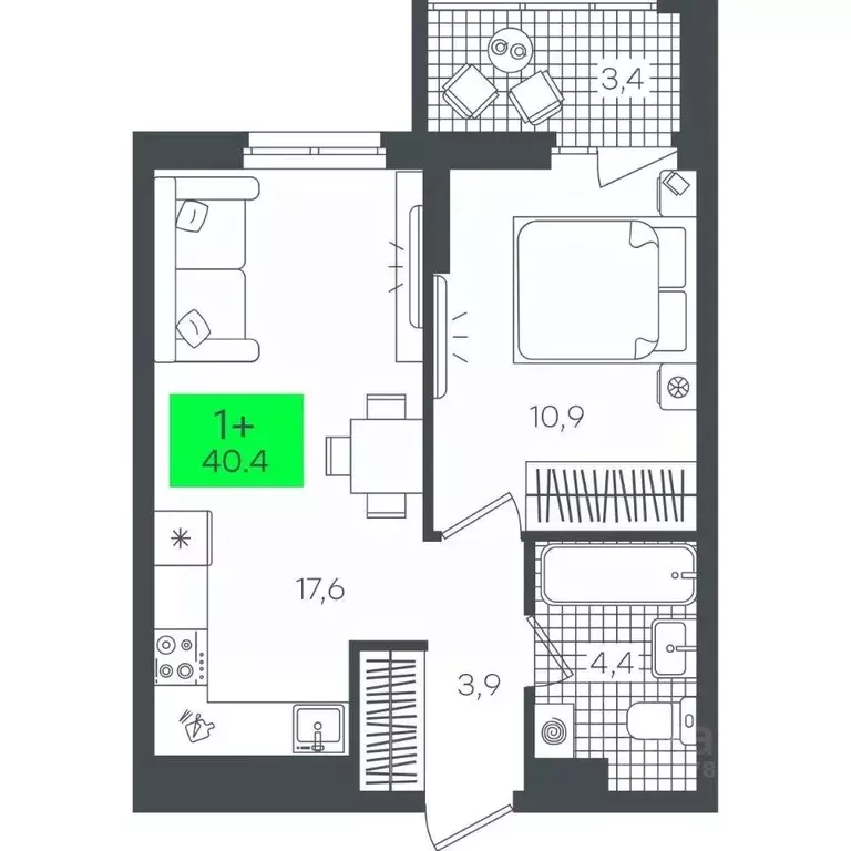 1-к кв. Тюменская область, Тюмень ул. Василия Малкова, 19 (40.48 м) - Фото 0