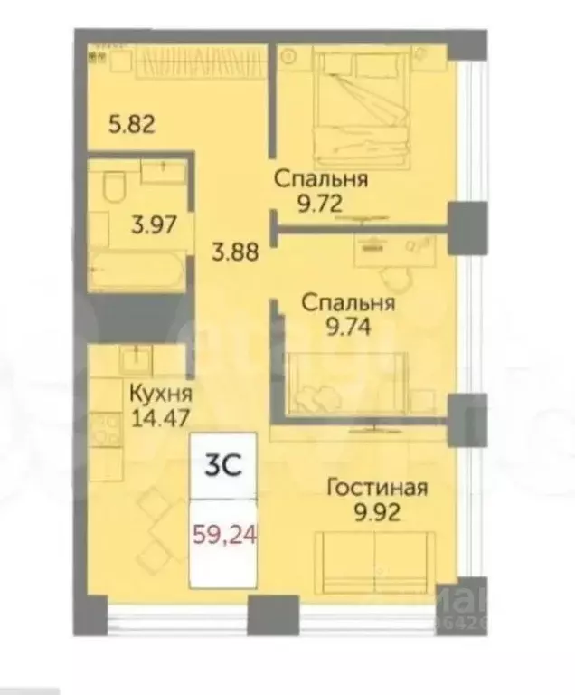 3-к кв. Башкортостан, Уфа ул. Художника Позднова, 13 (58.2 м) - Фото 1