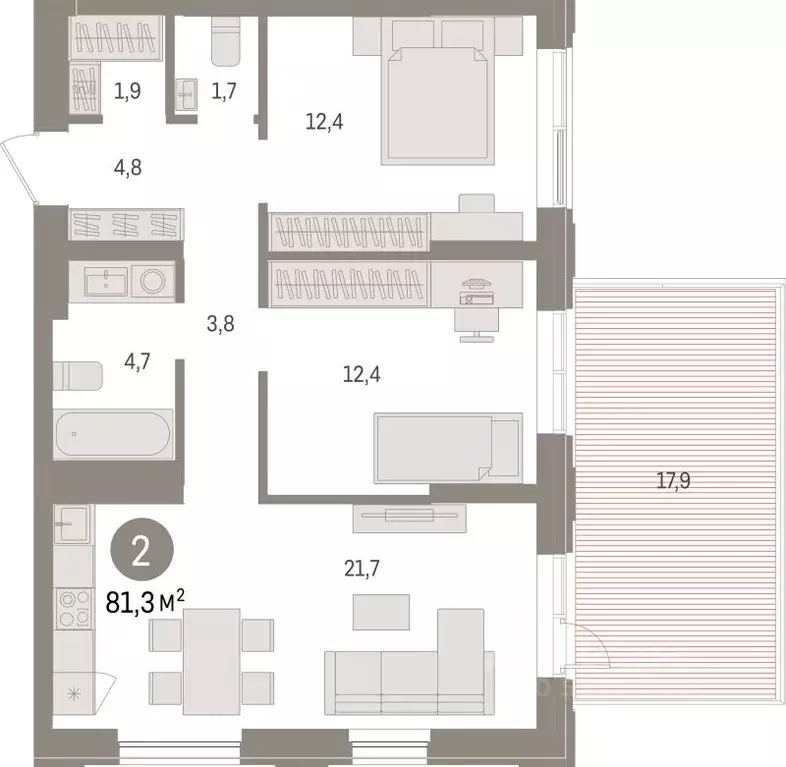 2-к кв. Липецкая область, Липецк пл. Петра Великого, 1 (81.3 м) - Фото 1