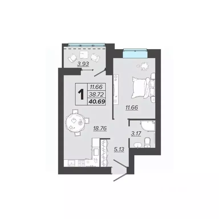 1-к кв. Брянская область, Брянск Архитектор жилой комплекс (40.69 м) - Фото 1