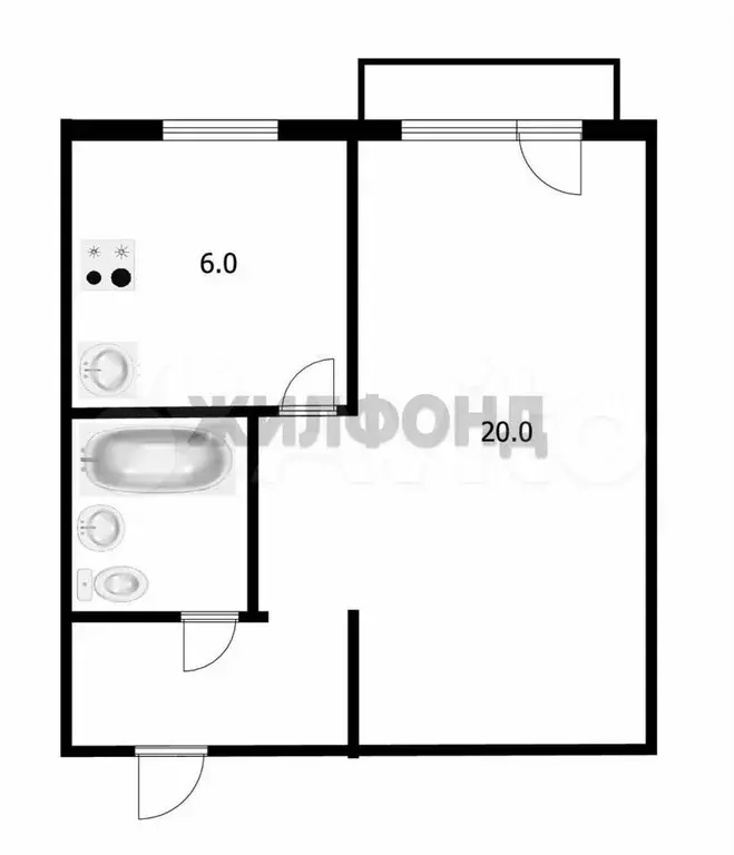 1-к. квартира, 30,6 м, 3/5 эт. - Фото 0