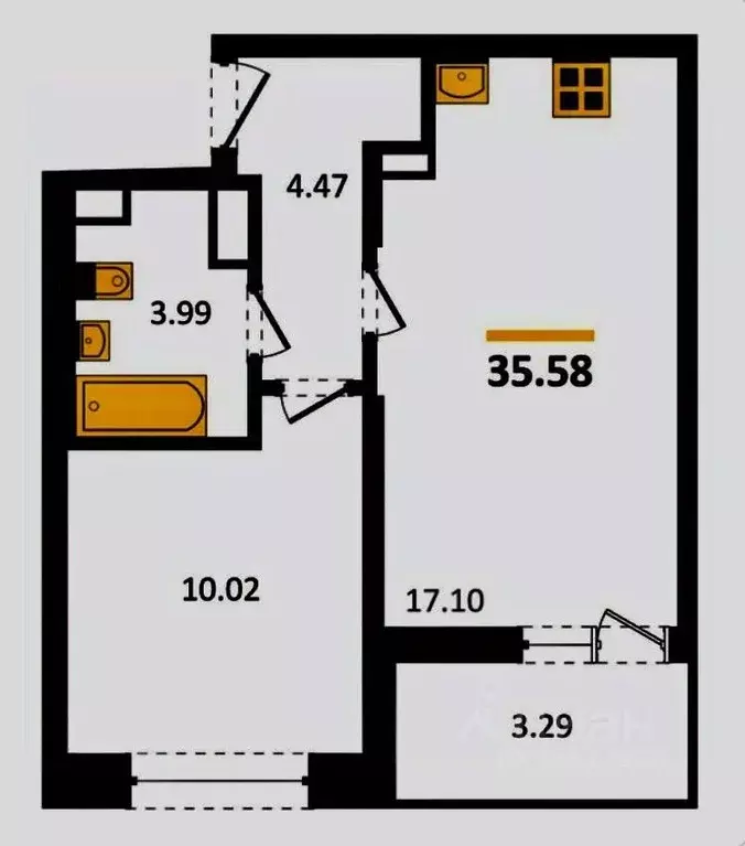 1-к кв. Санкт-Петербург Большой Смоленский просп., 7-9 (35.58 м) - Фото 2