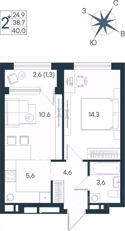 2-к кв. Пермский край, Пермь ул. Космонавта Беляева, 17 (40.0 м) - Фото 0